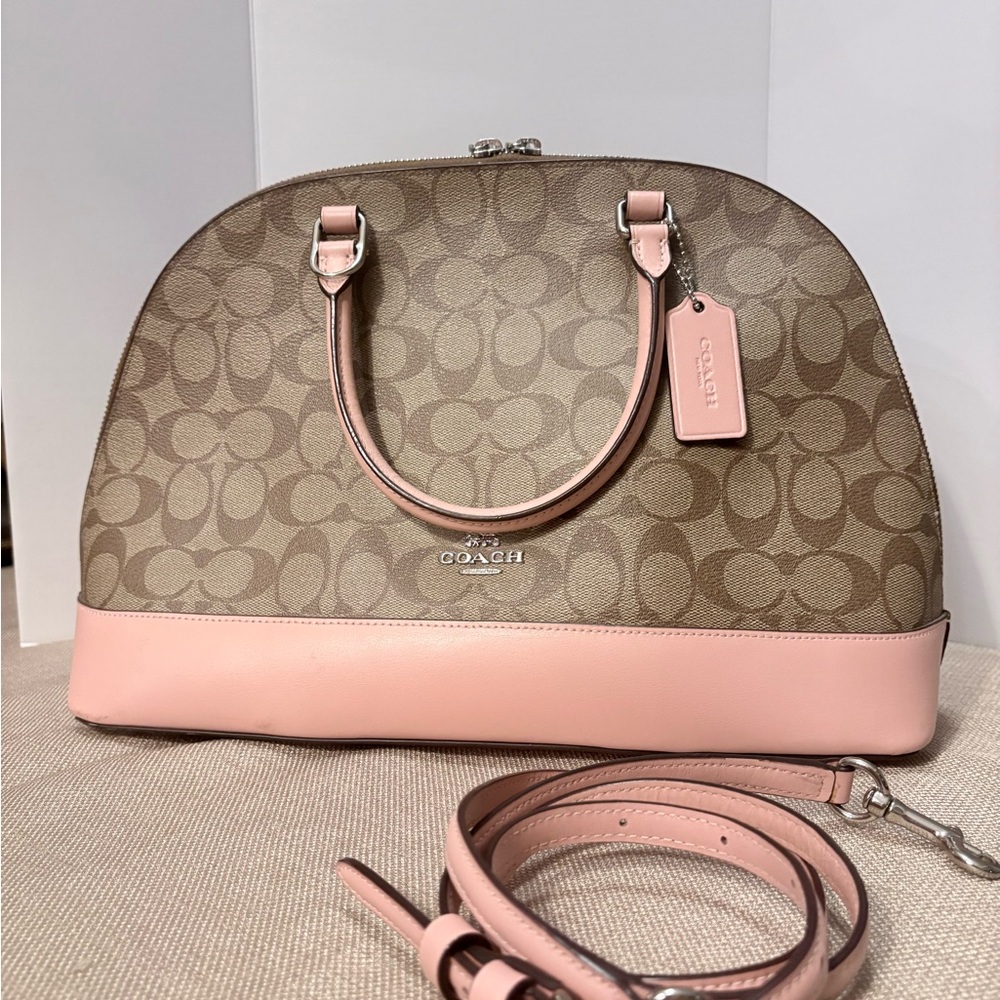 Coach Pink and Brown Signature Dome Satchel